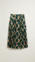 Emerald Leaf Motif Pleated Midi Skirt