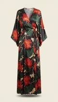 Crimson Lotus Silk Wrap Dress